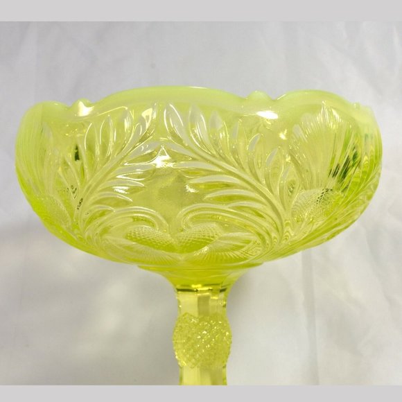 Mosser Vaseline Glass Large Thistle Compote Uranium Glows - Picture 6 of 8